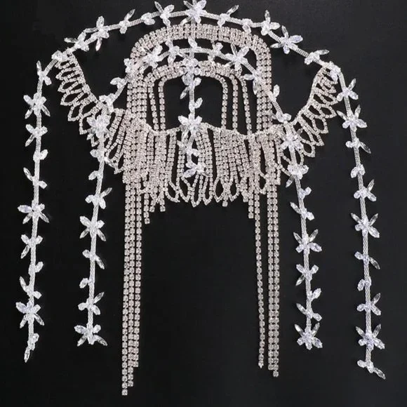 Crystal Tassel Head Chain Jewelry Women Rhinestone Flapper Cap Bridal Headpiece - Picture 5 of 5